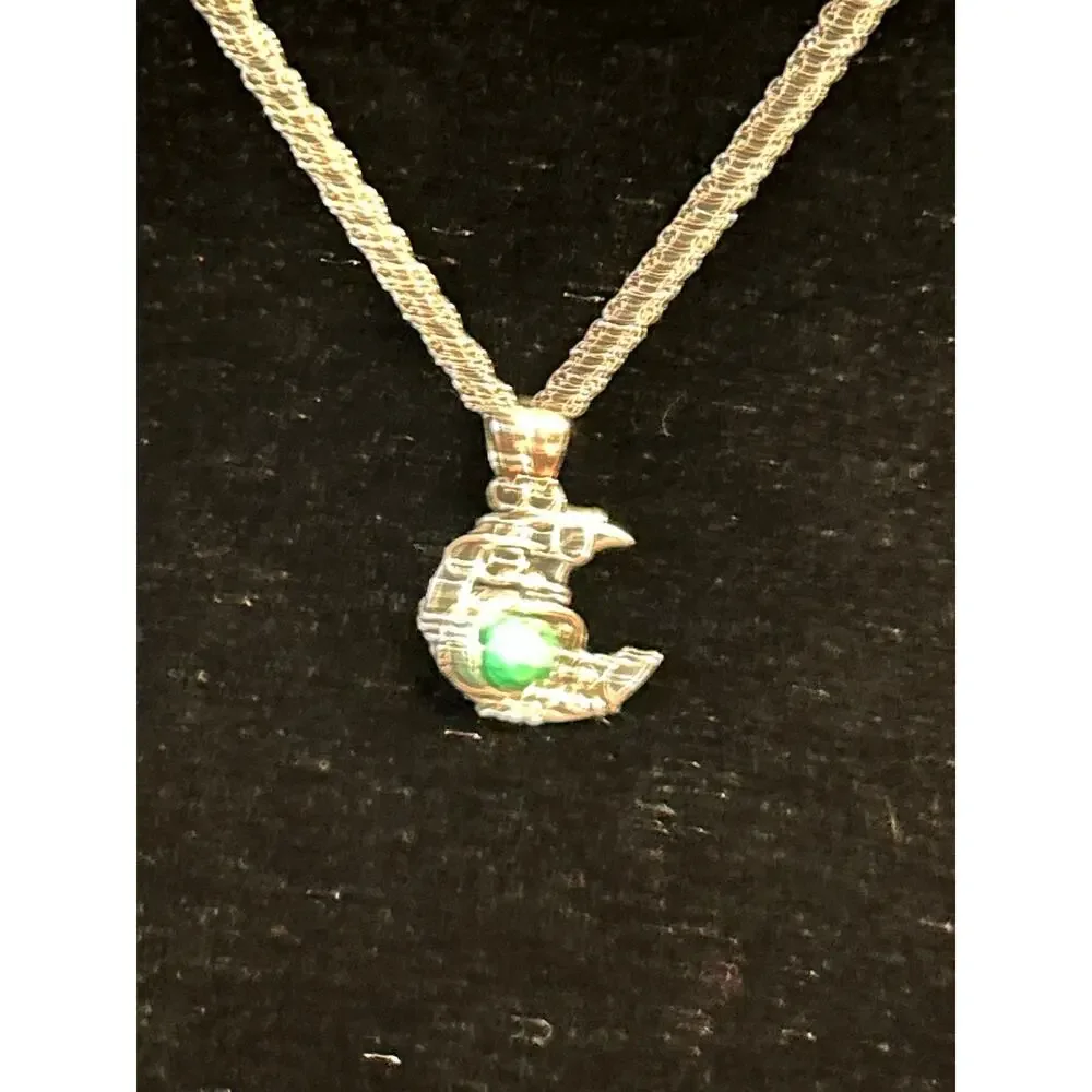 Sterling Silver Turquoise Crescent Moon Pendant Necklace 18